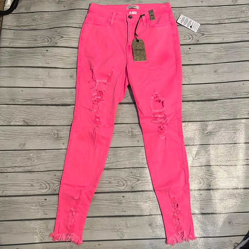 Hot Pink Distressed Denim